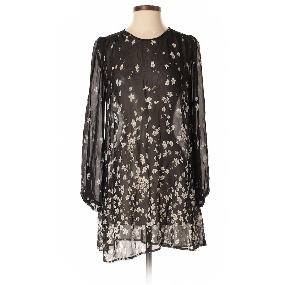 Reformation KATERINA Black Floral Sheer Long Puff Sleeve Dress XXS